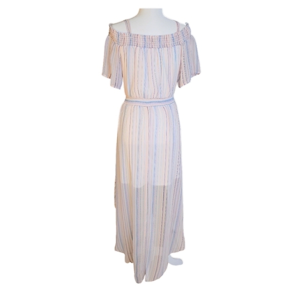 Lily Rose Smocked Off-the-Shoulder Sheer Boho Maxi Dress Junior Size Medium - Picture 1 of 5